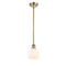 Athens Mini Pendant shown in the Antique Brass finish with a Matte White shade