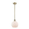 Athens Mini Pendant shown in the Antique Brass finish with a Matte White shade