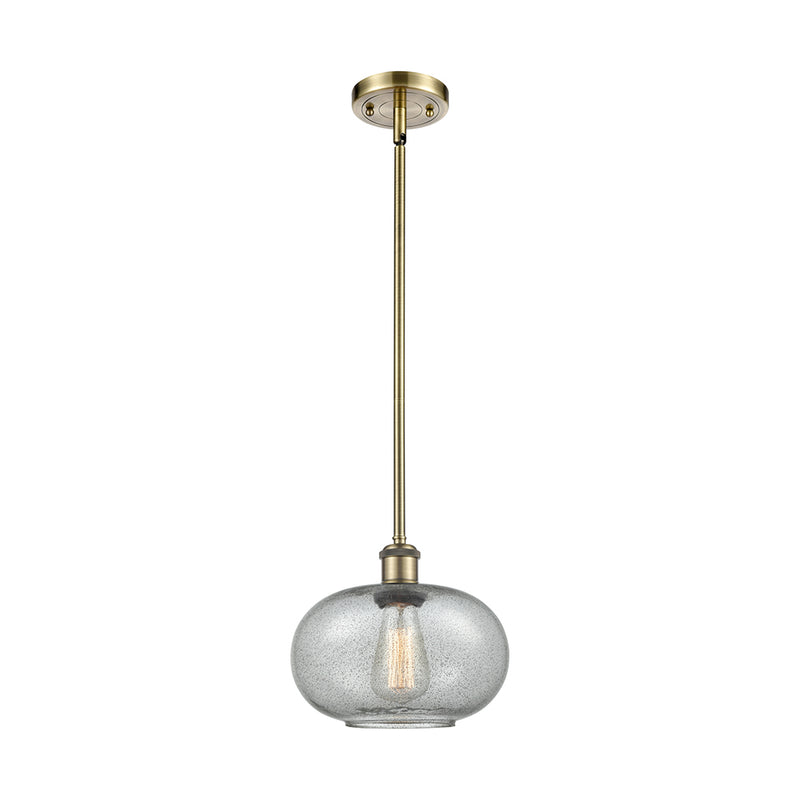 Gorham Mini Pendant shown in the Antique Brass finish with a Charcoal shade