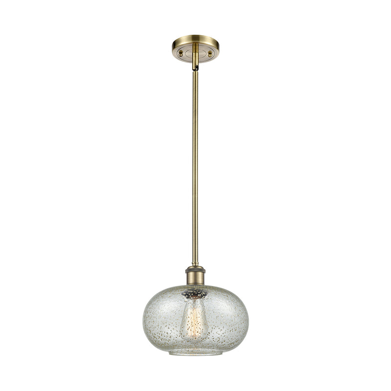 Gorham Mini Pendant shown in the Antique Brass finish with a Mica shade