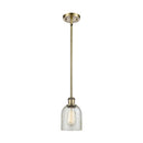 Caledonia Mini Pendant shown in the Antique Brass finish with a Mica shade