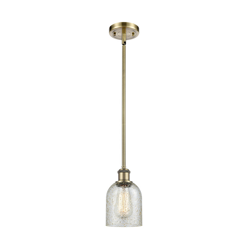 Caledonia Mini Pendant shown in the Antique Brass finish with a Mica shade