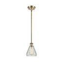 Conesus Mini Pendant shown in the Antique Brass finish with a Clear Crackle shade