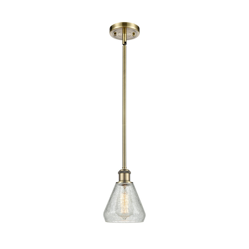 Conesus Mini Pendant shown in the Antique Brass finish with a Clear Crackle shade