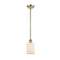 Hadley Mini Pendant shown in the Antique Brass finish with a Matte White shade