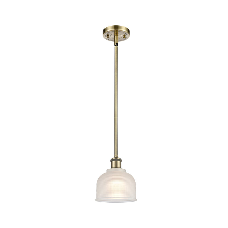 Dayton Mini Pendant shown in the Antique Brass finish with a White shade