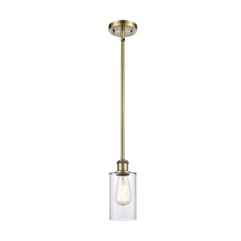 Clymer Mini Pendant shown in the Antique Brass finish with a Clear shade