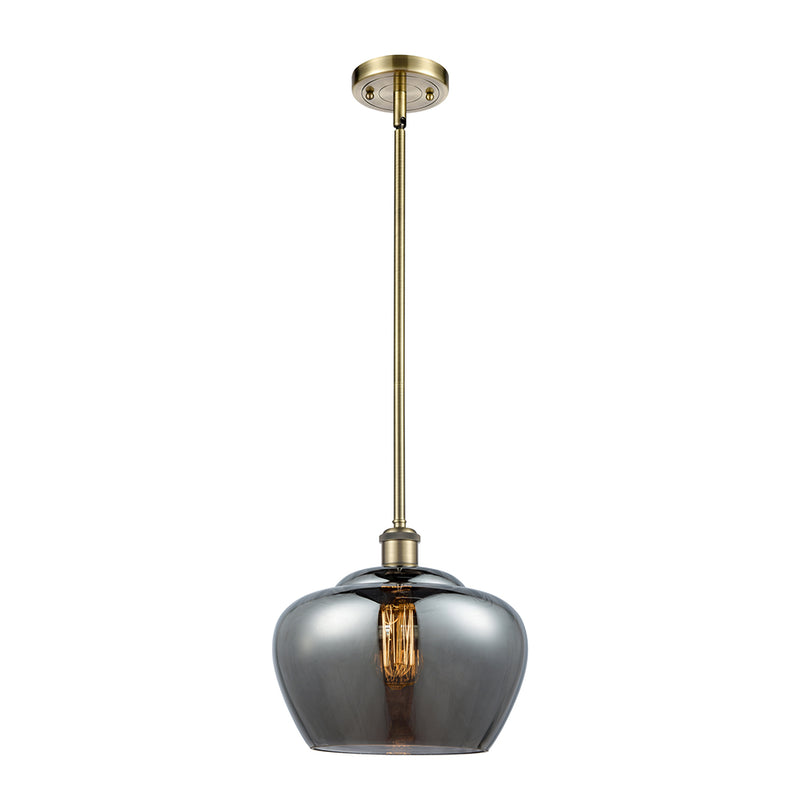 Fenton Mini Pendant shown in the Antique Brass finish with a Plated Smoke shade