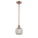 Belfast Mini Pendant shown in the Antique Copper finish with a Clear Crackle shade