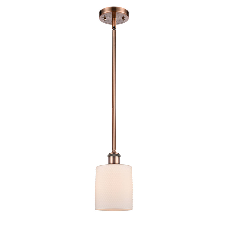 Cobbleskill Mini Pendant shown in the Antique Copper finish with a Matte White shade