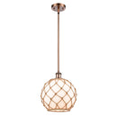 Farmhouse Rope Mini Pendant shown in the Antique Copper finish with a White Glass with Brown Rope shade