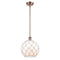 Farmhouse Rope Mini Pendant shown in the Antique Copper finish with a White Glass with White Rope shade