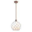 Farmhouse Rope Mini Pendant shown in the Antique Copper finish with a White Glass with White Rope shade