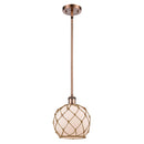 Farmhouse Rope Mini Pendant shown in the Antique Copper finish with a White Glass with Brown Rope shade