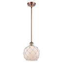 Farmhouse Rope Mini Pendant shown in the Antique Copper finish with a White Glass with White Rope shade