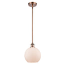 Athens Mini Pendant shown in the Antique Copper finish with a Matte White shade