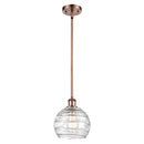 Deco Swirl Mini Pendant shown in the Antique Copper finish with a Clear shade