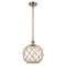 Farmhouse Rope Mini Pendant shown in the Antique Copper finish with a Clear Glass with Brown Rope shade