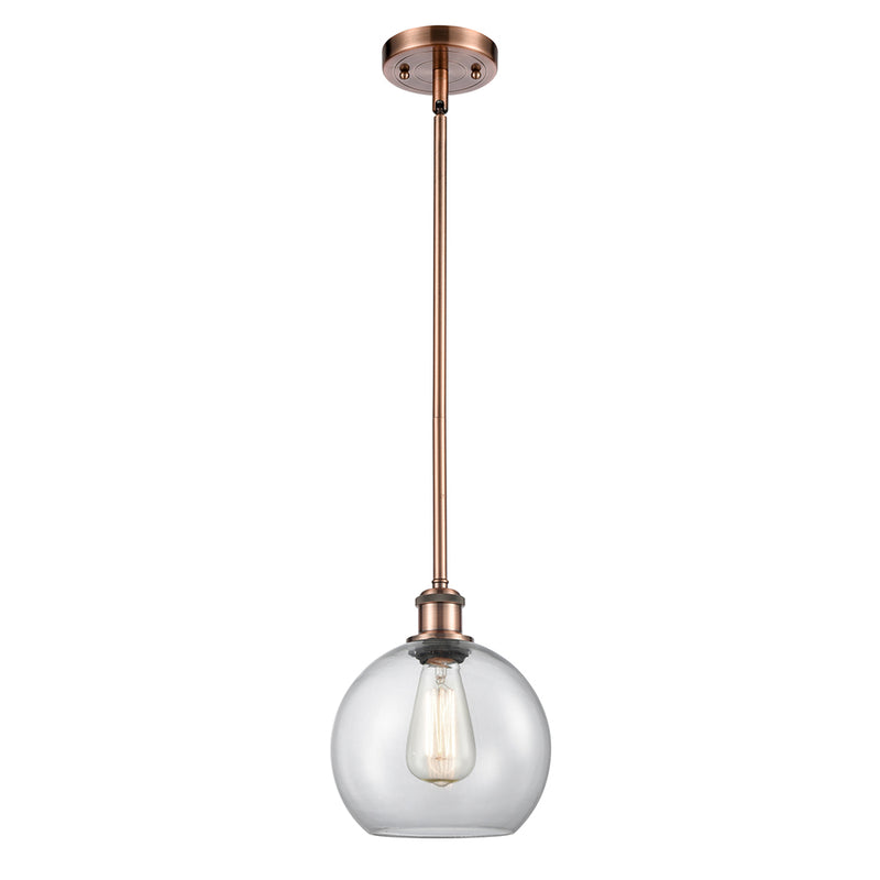 Athens Mini Pendant shown in the Antique Copper finish with a Clear shade