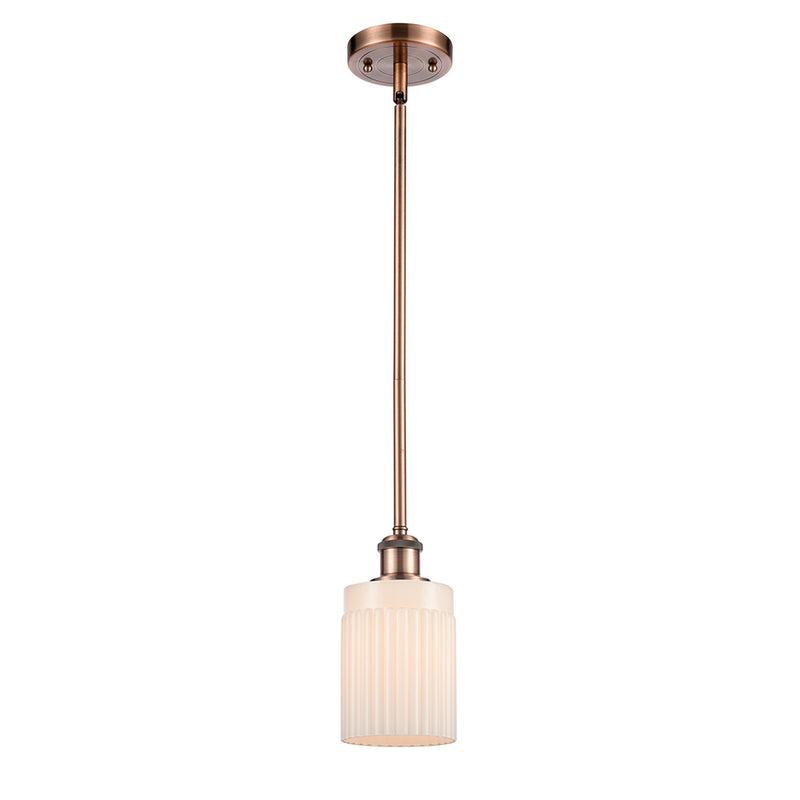 Hadley Mini Pendant shown in the Antique Copper finish with a Matte White shade