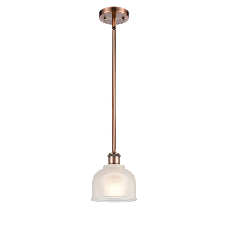 Dayton Mini Pendant shown in the Antique Copper finish with a White shade