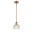 Dayton Mini Pendant shown in the Antique Copper finish with a Clear shade