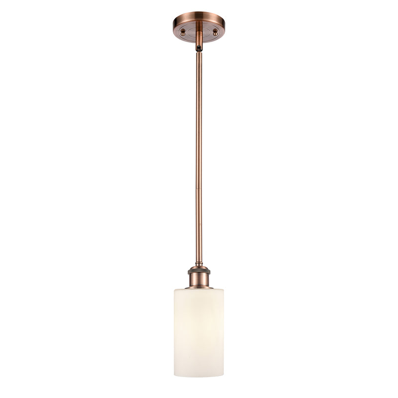 Clymer Mini Pendant shown in the Antique Copper finish with a Matte White shade