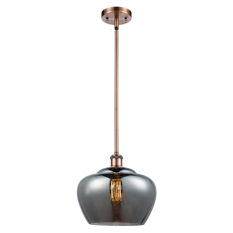 Fenton Mini Pendant shown in the Antique Copper finish with a Plated Smoke shade