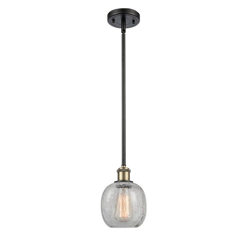 Belfast Mini Pendant shown in the Black Antique Brass finish with a Clear Crackle shade