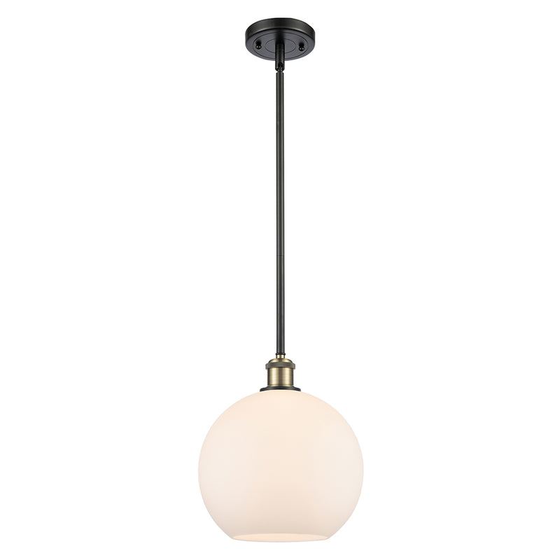 Athens Mini Pendant shown in the Black Antique Brass finish with a Matte White shade