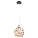 Farmhouse Rope Mini Pendant shown in the Black Antique Brass finish with a White Glass with Brown Rope shade