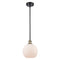 Athens Mini Pendant shown in the Black Antique Brass finish with a Matte White shade