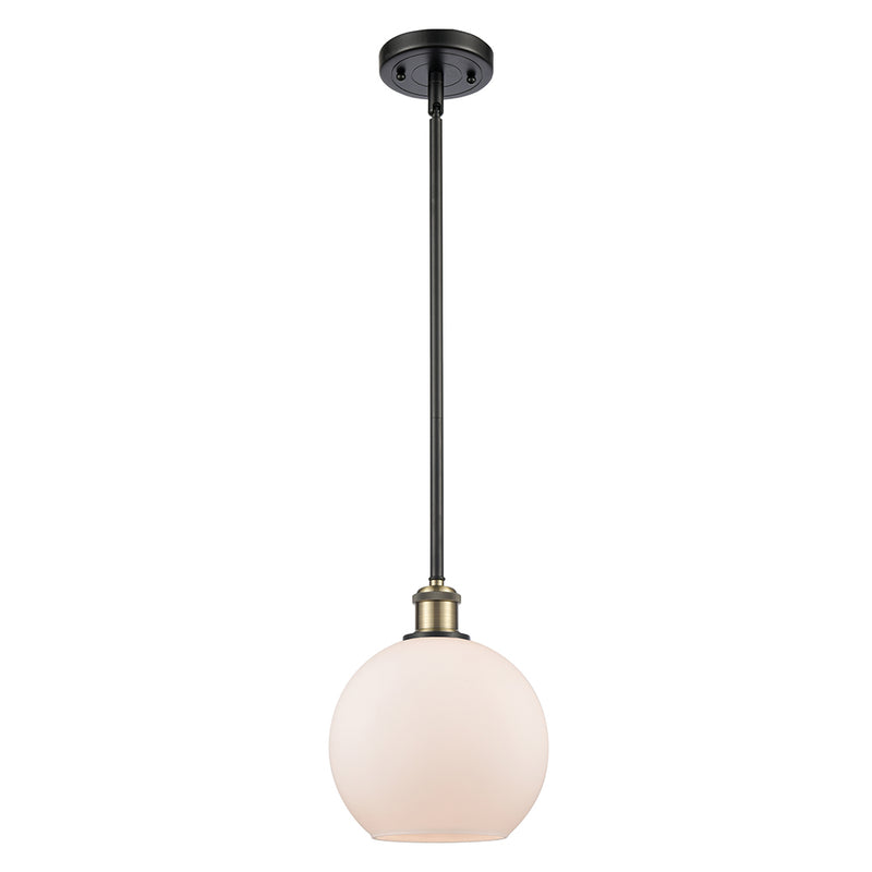 Athens Mini Pendant shown in the Black Antique Brass finish with a Matte White shade