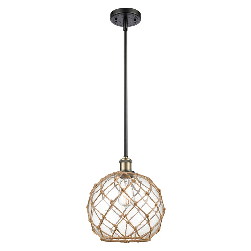 Farmhouse Rope Mini Pendant shown in the Black Antique Brass finish with a Clear Glass with Brown Rope shade