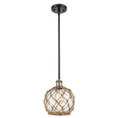 Farmhouse Rope Mini Pendant shown in the Black Antique Brass finish with a Clear Glass with Brown Rope shade