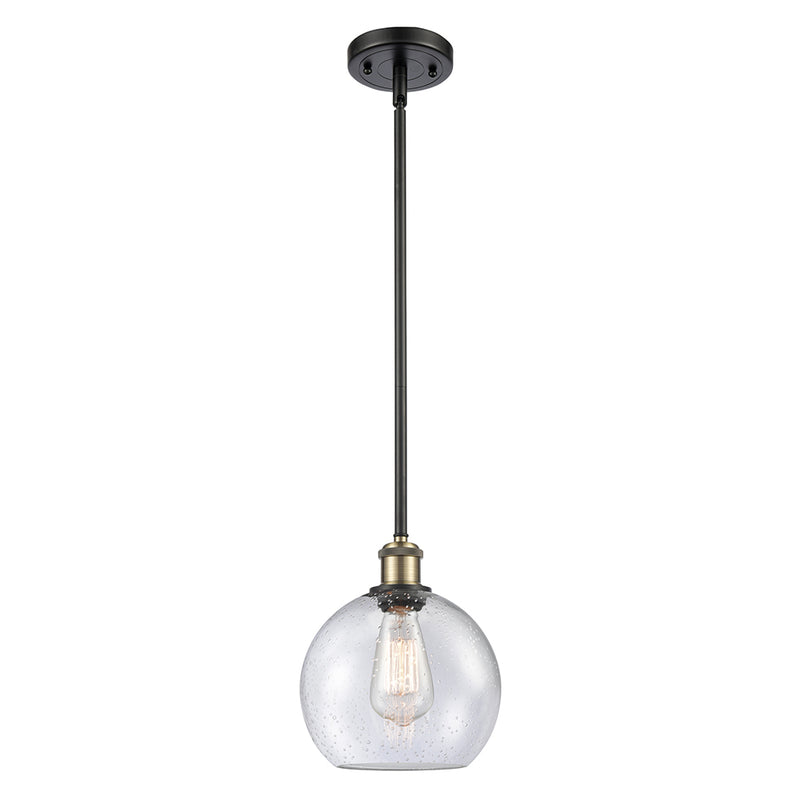 Athens Mini Pendant shown in the Black Antique Brass finish with a Seedy shade