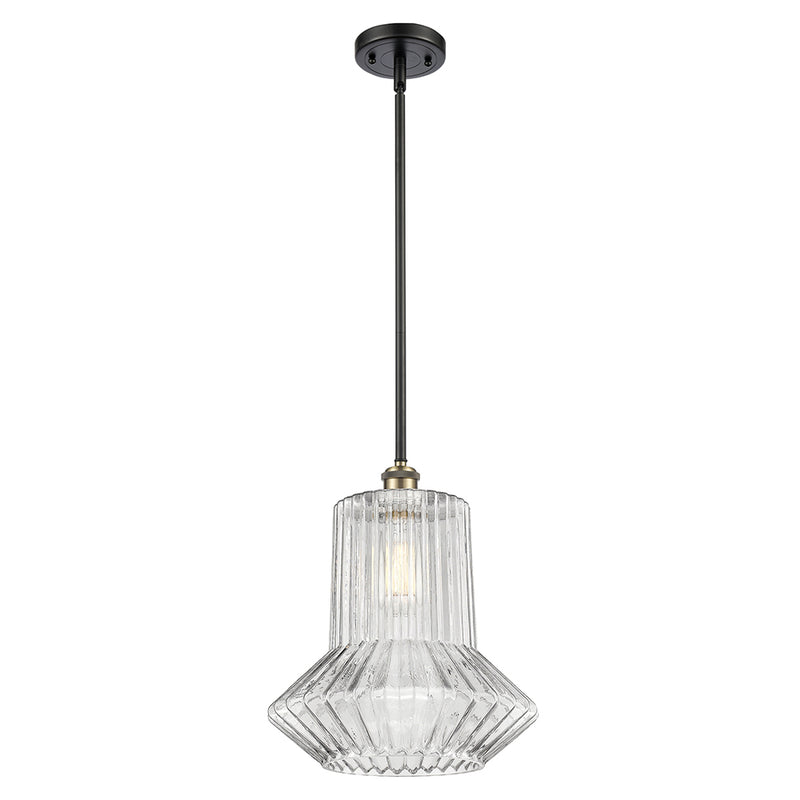 Springwater Mini Pendant shown in the Black Antique Brass finish with a Clear Spiral Fluted shade