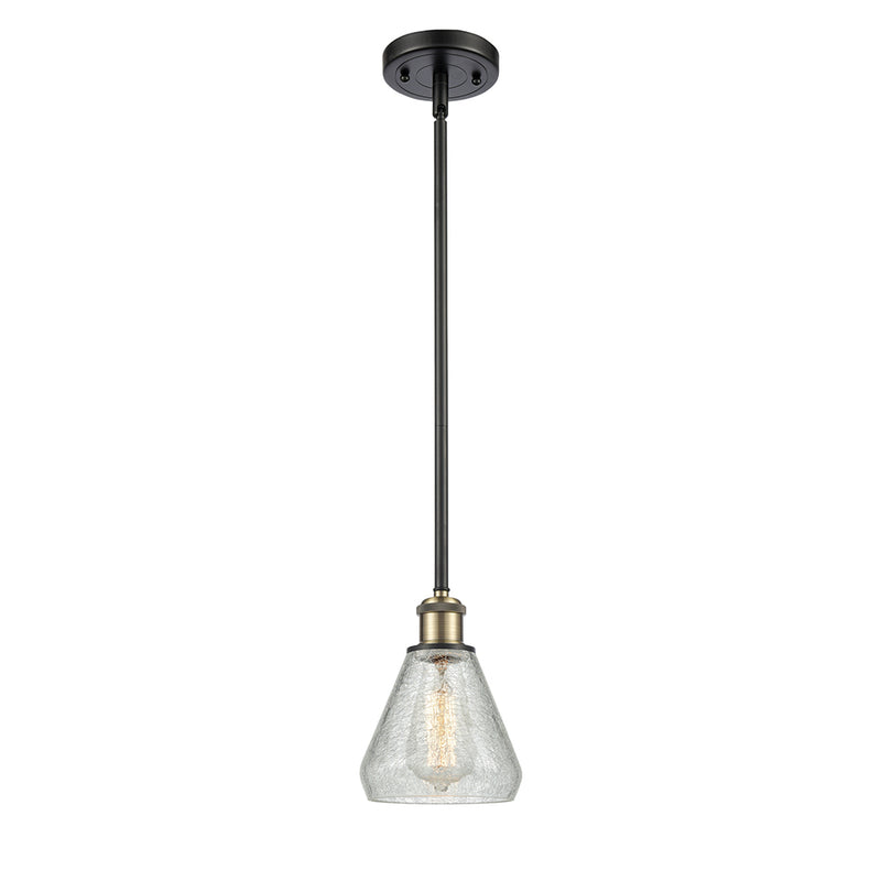 Conesus Mini Pendant shown in the Black Antique Brass finish with a Clear Crackle shade