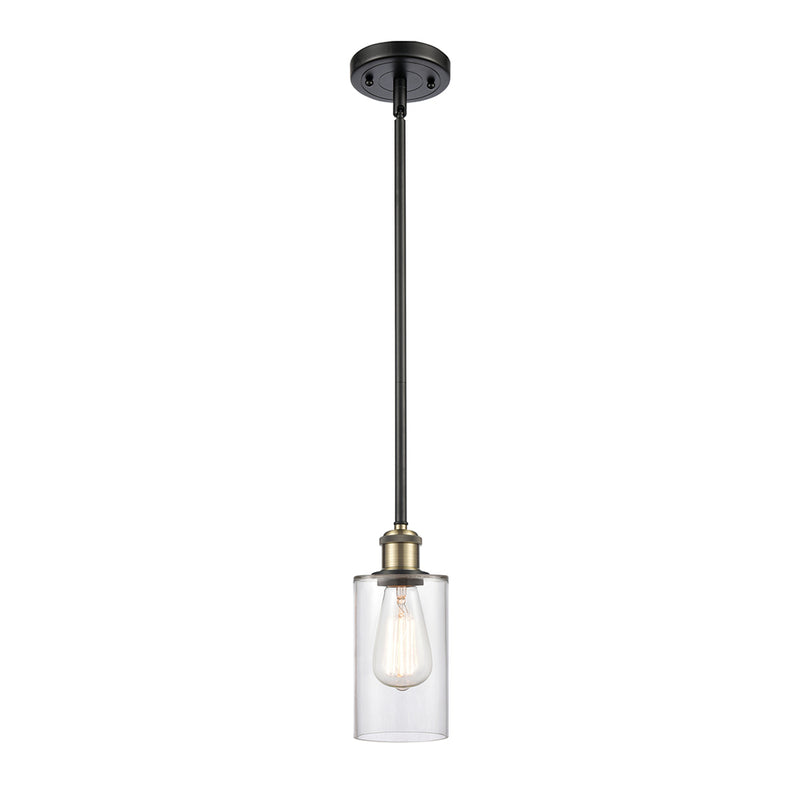 Clymer Mini Pendant shown in the Black Antique Brass finish with a Clear shade