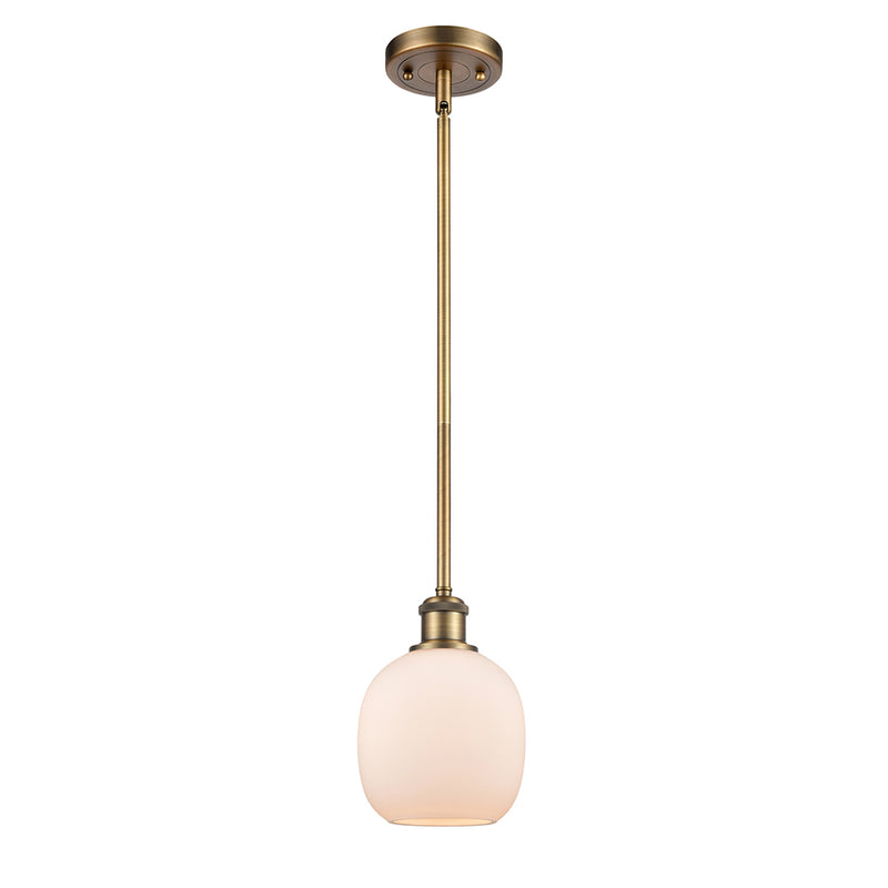 Belfast Mini Pendant shown in the Brushed Brass finish with a Matte White shade