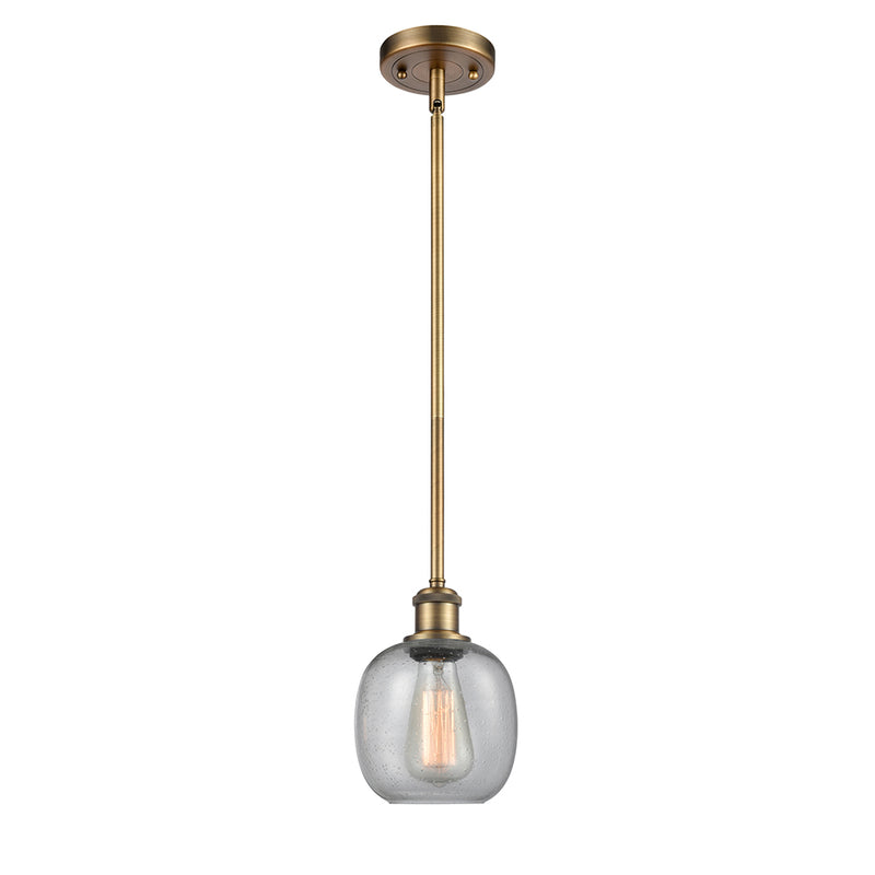 Belfast Mini Pendant shown in the Brushed Brass finish with a Seedy shade