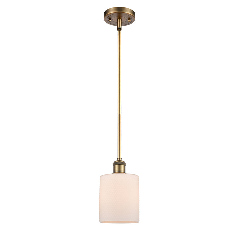 Cobbleskill Mini Pendant shown in the Brushed Brass finish with a Matte White shade