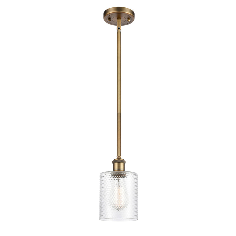 Cobbleskill Mini Pendant shown in the Brushed Brass finish with a Clear shade