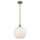 Farmhouse Rope Mini Pendant shown in the Brushed Brass finish with a White Glass with White Rope shade