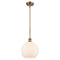 Athens Mini Pendant shown in the Brushed Brass finish with a Matte White shade