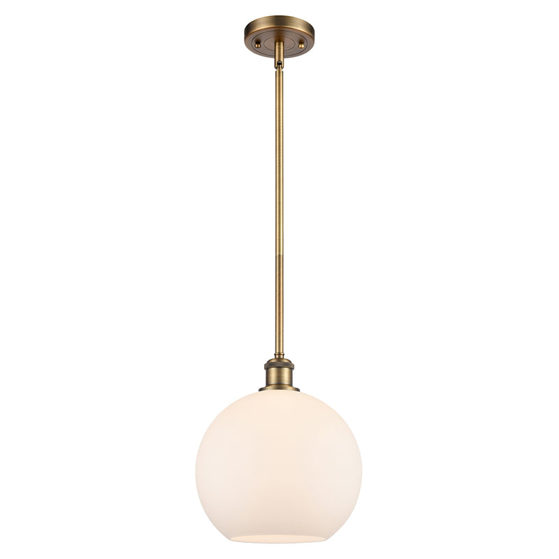 Athens Mini Pendant shown in the Brushed Brass finish with a Matte White shade