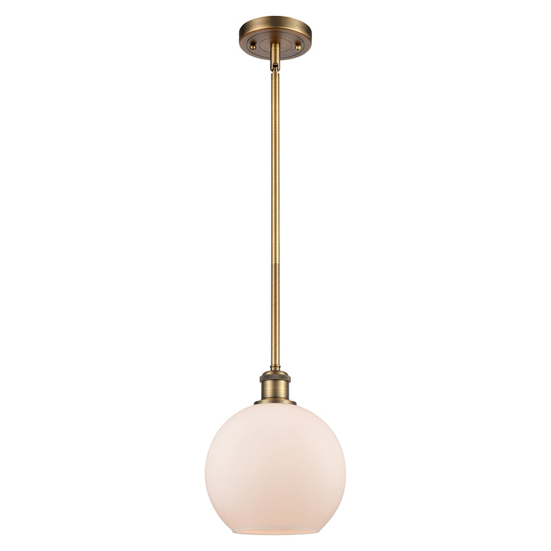 Athens Mini Pendant shown in the Brushed Brass finish with a Matte White shade