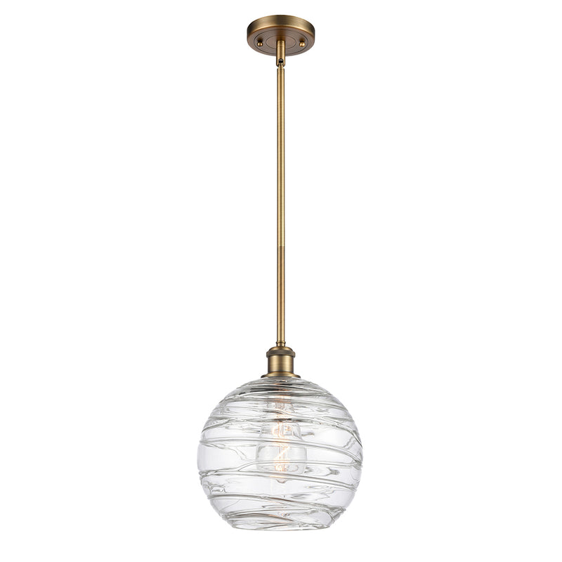 Deco Swirl Mini Pendant shown in the Brushed Brass finish with a Clear shade