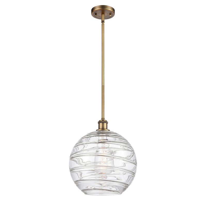 Deco Swirl Mini Pendant shown in the Brushed Brass finish with a Clear shade