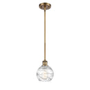 Deco Swirl Mini Pendant shown in the Brushed Brass finish with a Clear shade